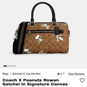 Coach X Peanuts Rowan Satchel In Signature Canvas With Snoopy Print NWT